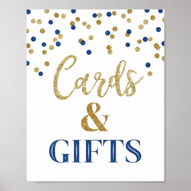 Affiche Cards and Gifts Wedding Sign Blue Gold Confetti (Devant)