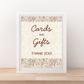 Affiche Cards & Gifts Warm Brown Floral Handwritten Font