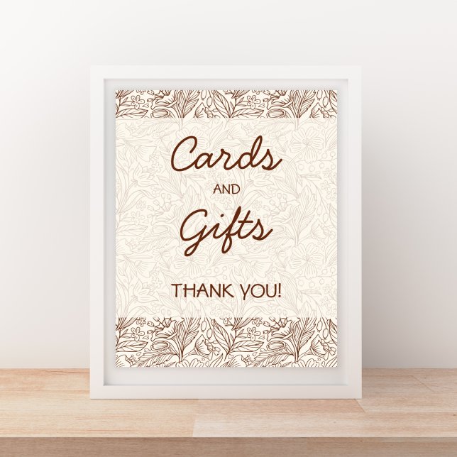 Affiche Cards & Gifts Warm Brown Floral Handwritten Font (Cards & Gifts Warm Brown Floral Handwritten Font Poster)