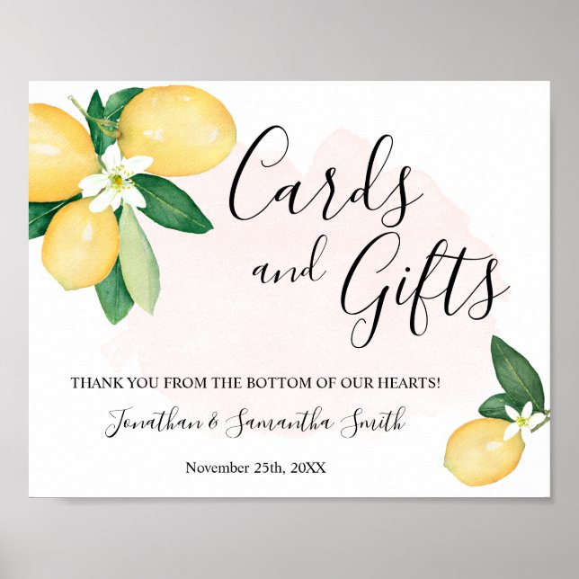 Affiche Cards & Gifts Wedding Shower Reception Lemons Pink (Devant)