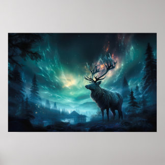 Affiche Caribou Sous Les Lumières Du Nord