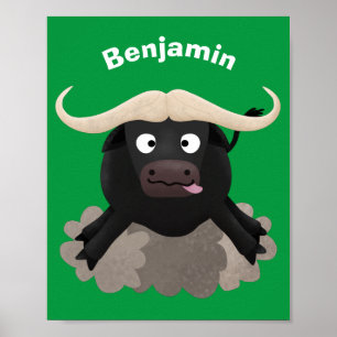 Affiche Caricature amusante de buffle d'eau courante
