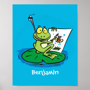Affiche Caricature amusante de grenouille verte