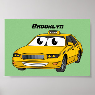 Affiche Caricature amusante de taxi jaune mignon
