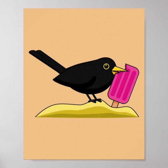 Affiche Caricature Blackbird Manger Une Crème De Glace (Devant)