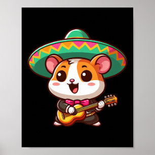 Affiche Caricature Cinco De Mayo Hamster Mariachi Guitare 