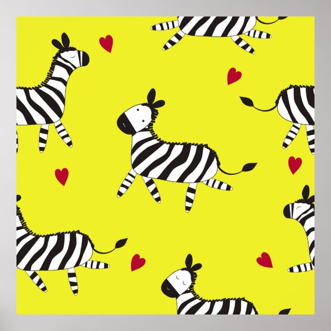 Affiche Caricature Cute Zebra sans couture motif arrière - (Devant)