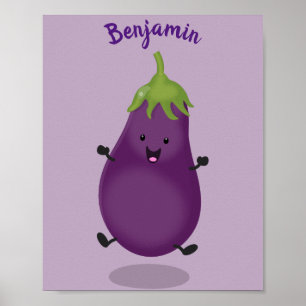 Affiche Caricature d'aubergine d'aubergine joliment heureu