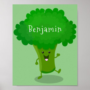 Affiche Caricature de brocoli dansant Cute kawaii
