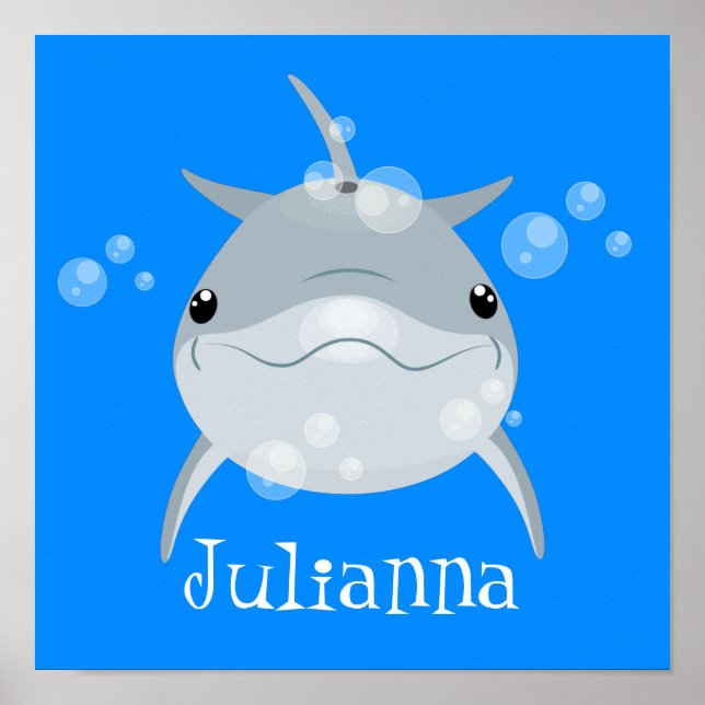 Affiche Caricature de bulles de dauphins joyeux (Devant)