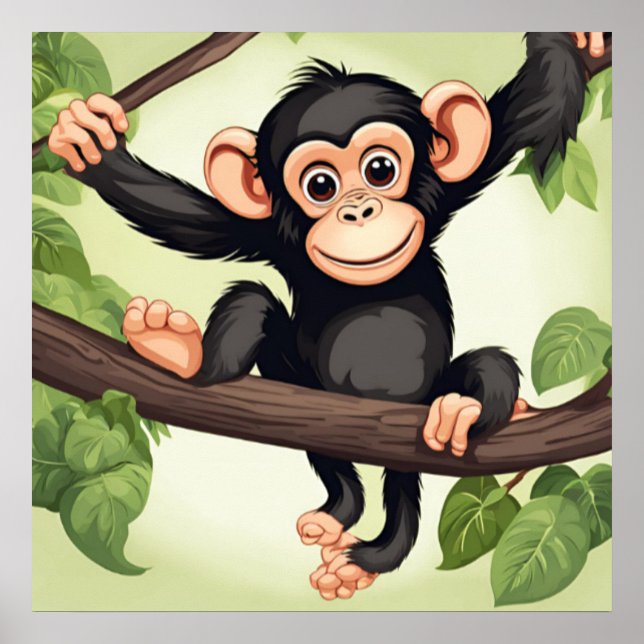 Affiche Caricature de chimpanzé fou mignon (Devant)