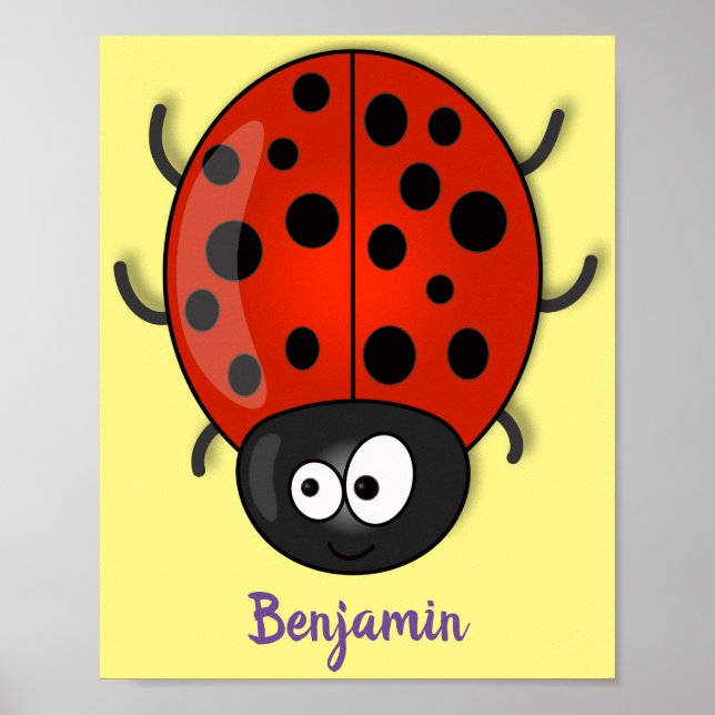 Affiche Caricature de coccinelle rouge joyeux (Devant)