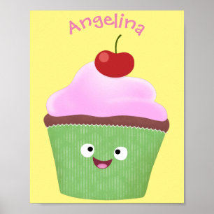 Affiche Caricature de cupcake joyeux
