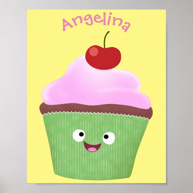 Affiche Caricature de cupcake joyeux (Devant)