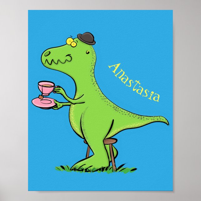 Affiche Caricature de dinosaure vert t rex (Devant)