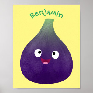 Affiche Caricature de fruits mauve joyeux aux figues
