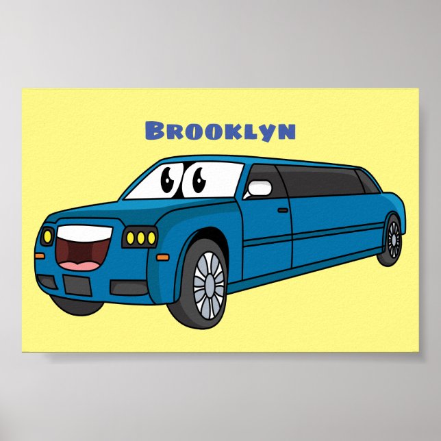 Affiche Caricature de la Limousine bleu mignonne (Devant)
