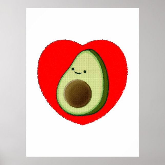 Affiche Caricature De L'Avocado Mignonne Dans Le Coeur Rou (Devant)