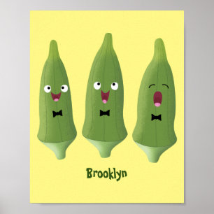 Affiche Caricature de légumes de l'okra chantante mignonne