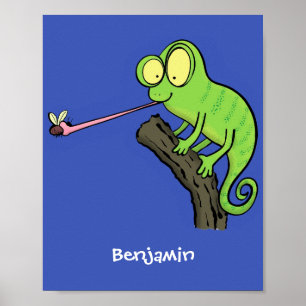 Affiche Caricature de lézard de caméléon vert joyeux
