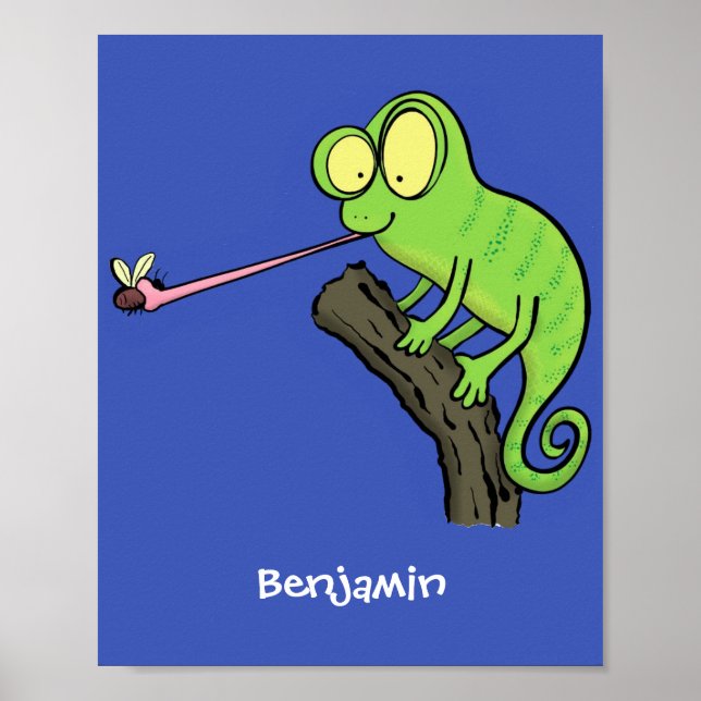 Affiche Caricature de lézard de caméléon vert joyeux (Devant)