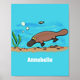 Affiche Caricature de natation de Cute platypus