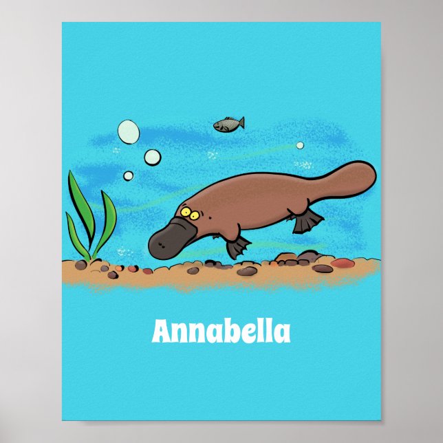 Affiche Caricature de natation de Cute platypus (Devant)