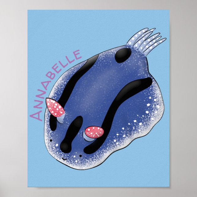 Affiche Caricature de nudibranche bleu mignon (Devant)