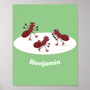 Affiche Caricature de patinage sur glace de Happy red four