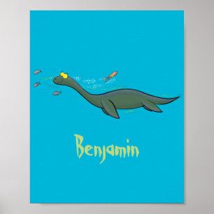 Affiche Caricature de plesiosaure, monstre marin mignon et
