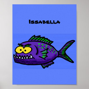 Affiche Caricature de poisson de Piranha