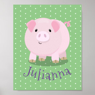 Affiche Caricature de porc mignon rose pot vendue