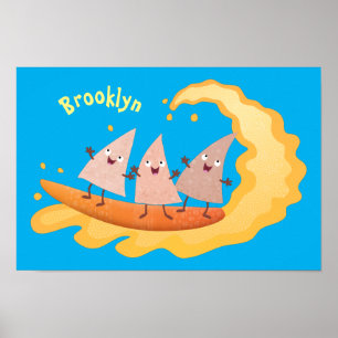 Affiche Caricature de surf pour chips de maïs mignonette n