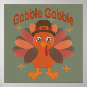 Affiche Caricature de Turquie Thanksgiving - "Gobble Gobbl