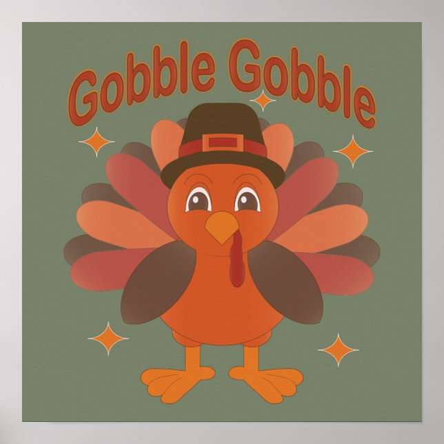 Affiche Caricature de Turquie Thanksgiving - "Gobble Gobbl (Devant)