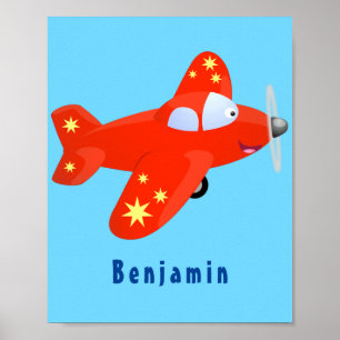 Affiche Caricature de vol d'avion rouge mignon