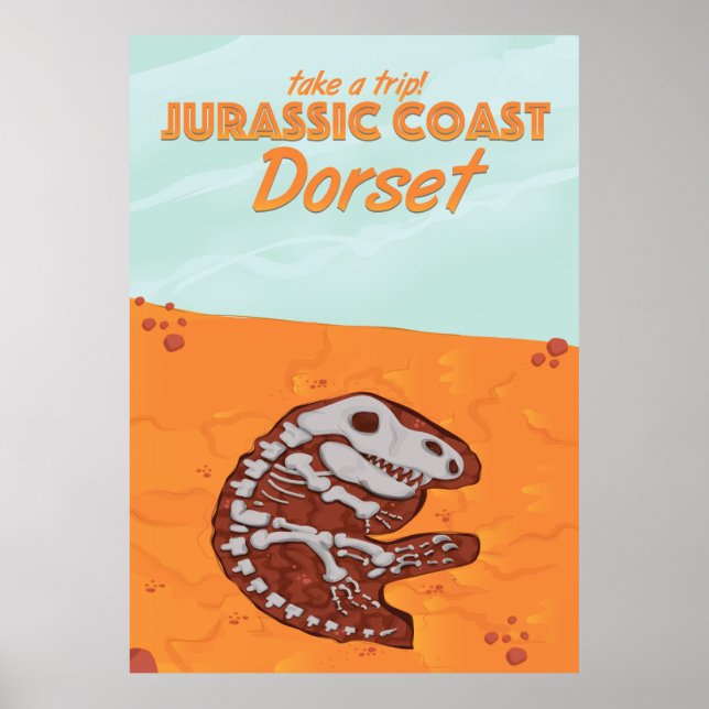 Affiche Caricature de voyage de Jurassic Coast Devon (Devant)