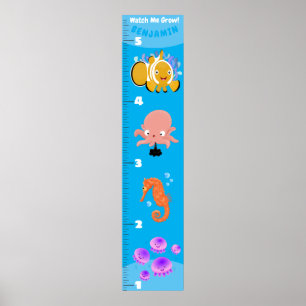 Affiche Caricature des créatures marines de poissons migno