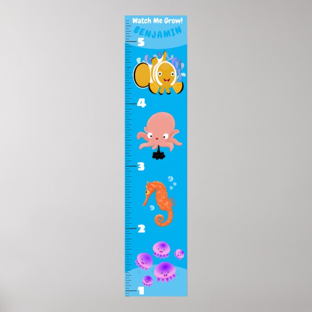 Affiche Caricature des créatures marines de poissons migno (Devant)