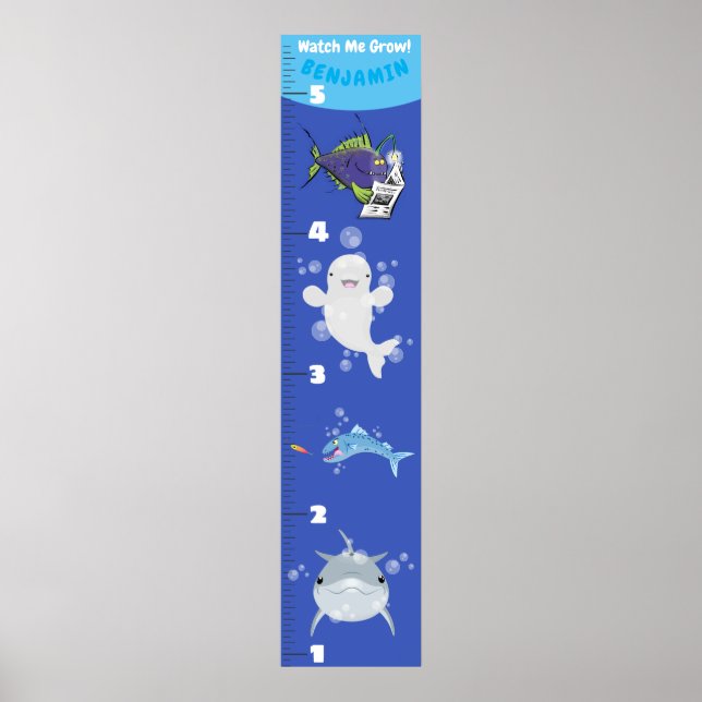 Affiche Caricature des créatures marines de poissons migno (Devant)
