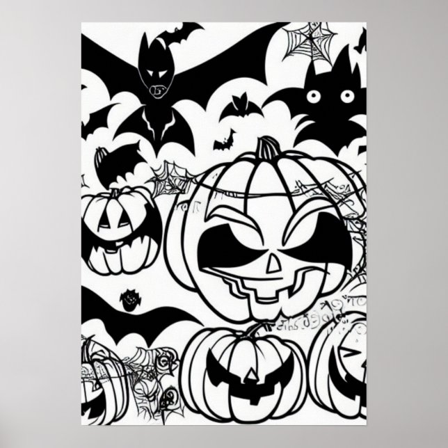 Affiche Caricature d'halloween noir et blanc (Devant)