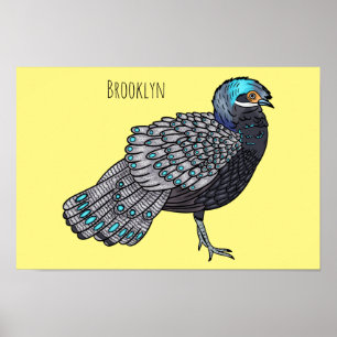 Affiche Caricature d'oiseau de faisan paon de Bornéo