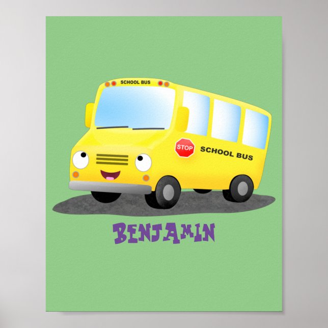 Affiche Caricature du bus scolaire jaune joyeux (Devant)