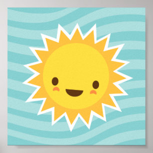 Affiche Caricature du soleil de Cute kawaii sur les enfant