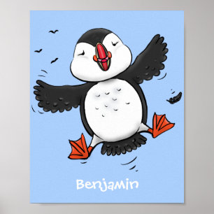 Affiche Caricature en bleu bouffin joyeux