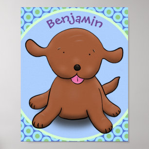 Affiche Caricature en bleu pour chien de chiot joyeux