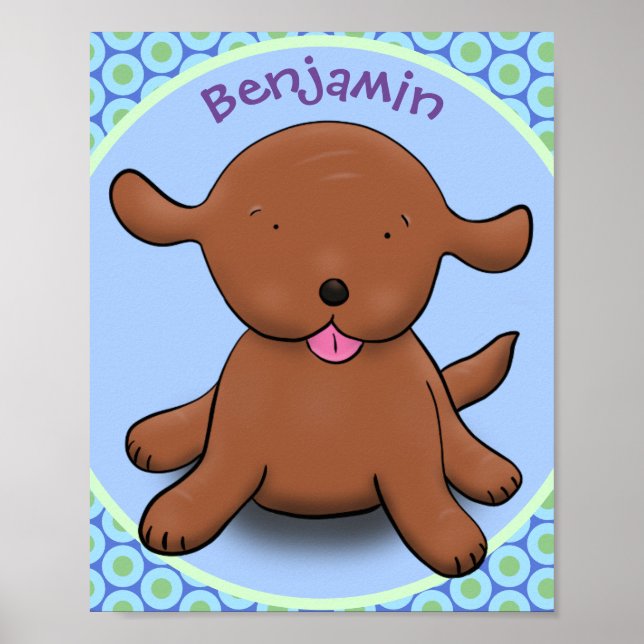 Affiche Caricature en bleu pour chien de chiot joyeux (Devant)