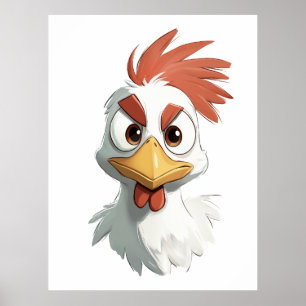 Affiche Caricature en colère Tête de poulet