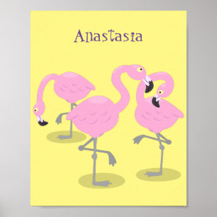 Affiche Caricature en trio flamand rose mou
