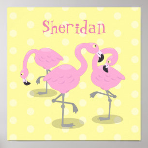 Affiche Caricature en trio flamand rose mou